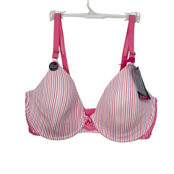Maidenform T-Shirt Underwire Bra Pink Stripe Women 40D Everyday Extra Coverage - Picture 8 of 11